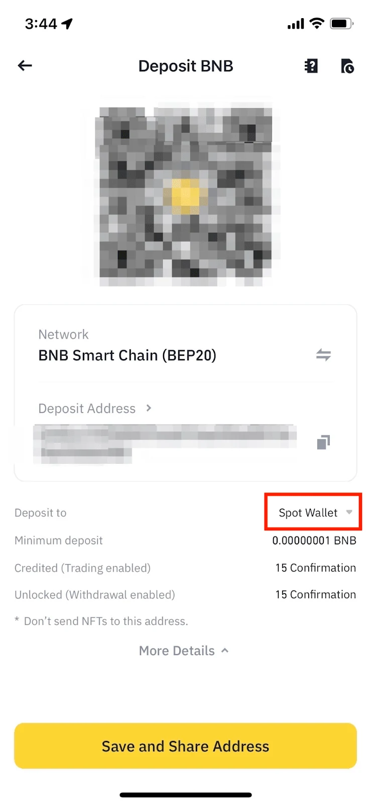 Binance app-ல் deposit destination wallet தேர்வு செய்யும் உண்மையான திரை